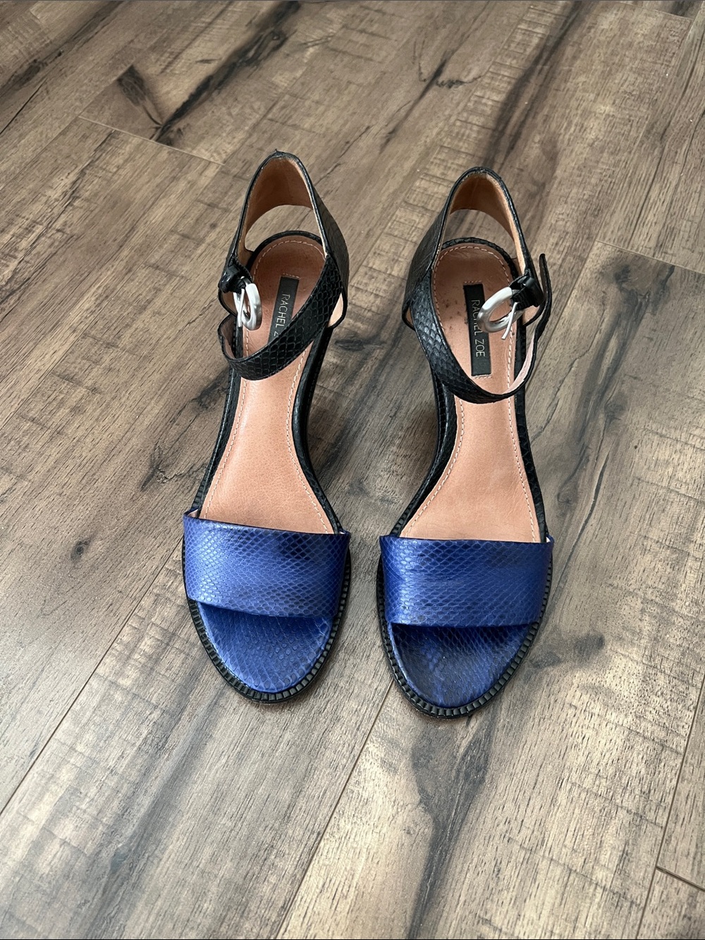 Rachel Zoe Blue and Black Open-Toe Ankle-Strap Sandals